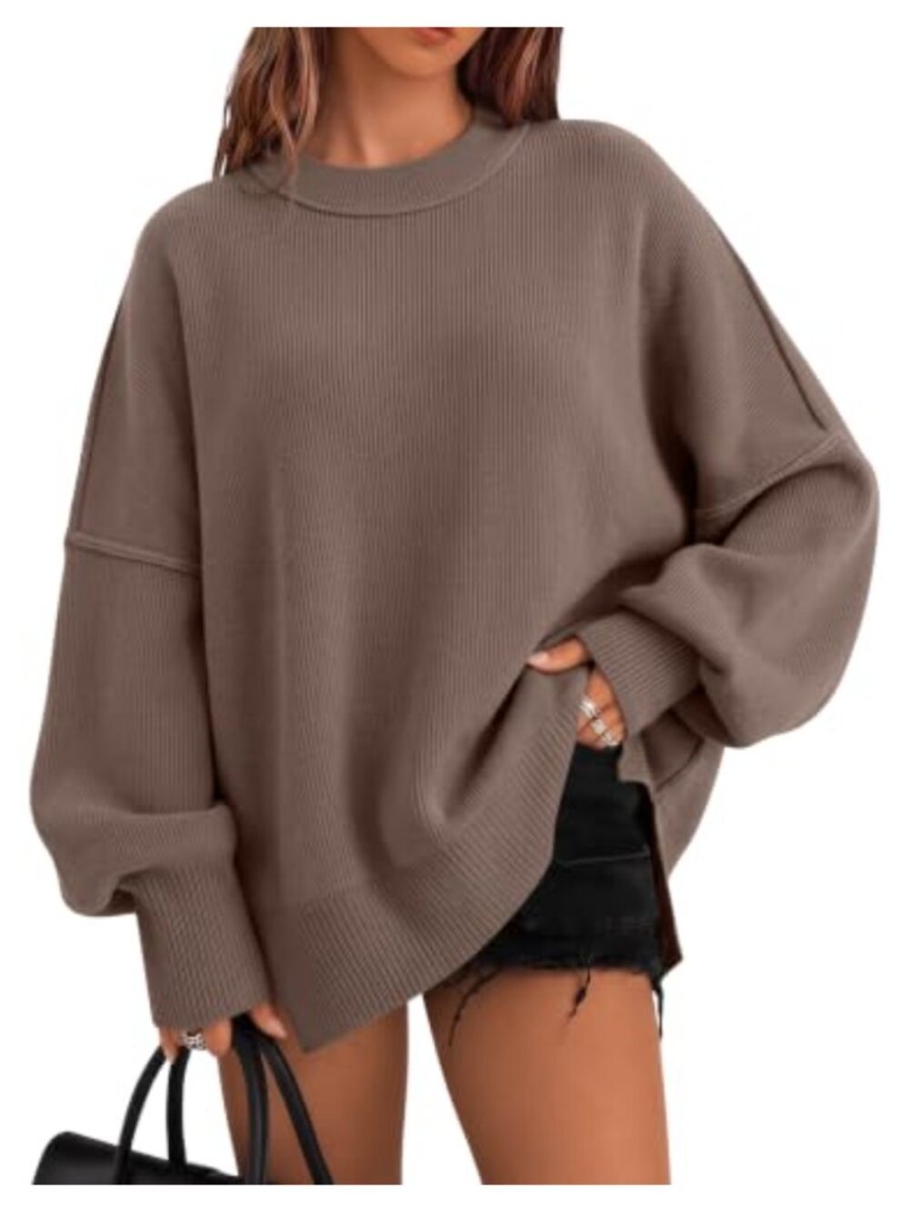 Oversized Crewneck Pullover Sweater Loose Fit Long Sleeve Tunic